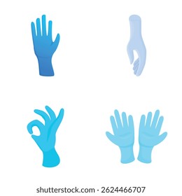 Nitrile glove icons set cartoon vector. New protective rubber glove. Element of safety wear