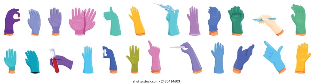 Nitrile gloves hand icons set cartoon vector. Rubber laboratory worker. Prevent infection