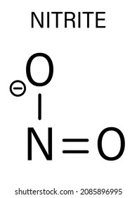 Nitrite anion, chemical structure. Nitrite salts are used in the curing of meat. Skeletal formula.