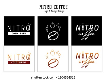 nitro coffee logo and badge design vector illustration with coffee bean,tap and gas svg