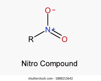 nitro functional group molecule atom formula isolated on white background organic chemistry molecular structure nitrogen hydrogen oxygen compound RNO2 svg