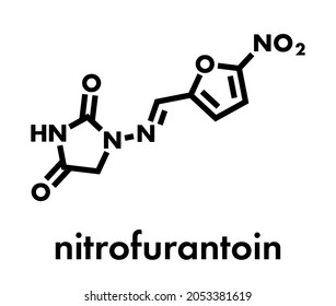 Nitrofurantoin Antibiotic Drug Molecule. Used To Treat Urinary Tract Infections (UTI). Skeletal Formula.