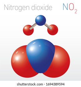 Nitrogen dioxide NO2 Structural Chemical Formula and Molecule Model. Chemistry Education Vector Illustration