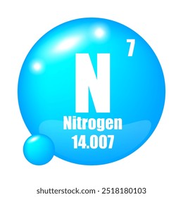 Símbolo de elemento de nitrógeno. Sin abreviatura. Número atómico 7. Masa atómica 14.007.