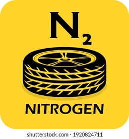 Nitrogen filling station. Tyre air pump. Tire patching. Flat 3D shadow design. yellow background black vector. product brand service label banner board display. App icon.