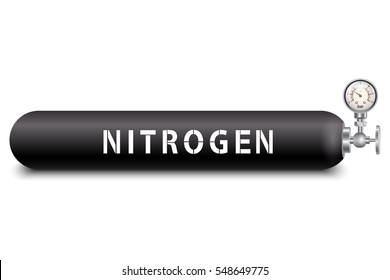 Nitrogen Gas Cylinder with manometer. Vector illustration isolated on white background
