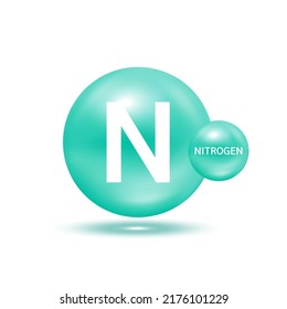 Nitrogen molecule models green. Natural gas. Ecology and biochemistry concept. Isolated spheres on white background. 3D Vector Illustration.