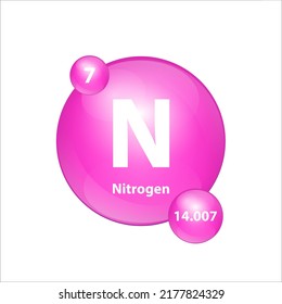Nitrogen (N) icon structure  chemical element round shape circle blue dark. 3D Illustration vector. Chemical element of periodic table Sign with atomic number. Study in science for education. 