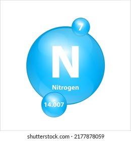 Nitrogen (N) icon structure chemical element round shape circle light blue. Chemical element of periodic table Sign with atomic number. Study in science for education. 3D Illustration vector. 