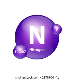 Nitrogen (N) icon structure  chemical element round shape circle purple. 3D Illustration vector. Chemical element of periodic table Sign with atomic number. Study in science for education. 