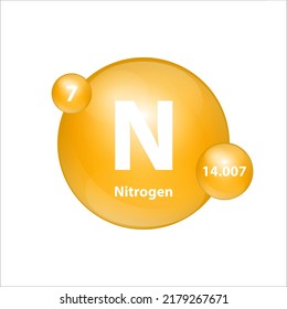 Nitrogen (N) icon structure chemical element round shape circle yellow dark. Chemical element of periodic table Sign with atomic number. Study in science for education. 3D Illustration vector. 