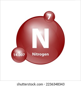 Nitrogen (N) Icon structure chemical element round shape circle brown easily. 3D Illustration vector. Chemical element of periodic table Sign with atomic number. Study in science for education. 