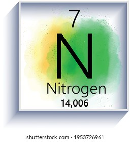 Nitrogen periodic table element icon on white background, watercolor style vector illustration
