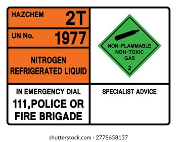 Nitrogen Refgigerated Liquid UN 1977 Symbol Sign, Vector Illustration, Isolate On White Background, Label. EPS10