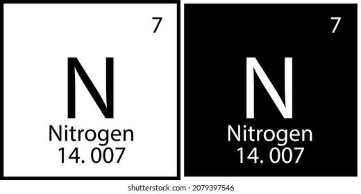 Nitrogen sign. Chemical element. Mendeleev table. Periodic symbol. Black and white. Vector illustration. Stock image.