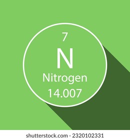 Nitrogen symbol with long shadow design. Chemical element of the periodic table. Vector illustration.