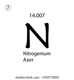 Nitrogenium chemical element. The inscription in Russian and English is Nitrogenium. vector illustrator