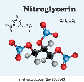 Nitroglycerin molecule on a white background. Science infographics vector 3d illustration