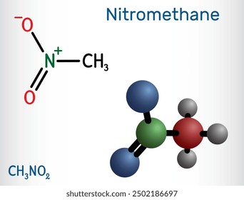 Nitromethane molecule. Structural chemical formula and molecule model. Vector illustration