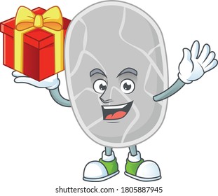 Diseño de mascota de dibujos animados Nitrospirae con una caja roja de regalo. Ilustración del vector