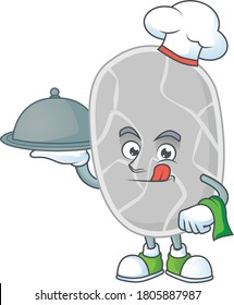Un chef de nitrospirae de diseño de mascota con sombrero y bandeja. Ilustración del vector
