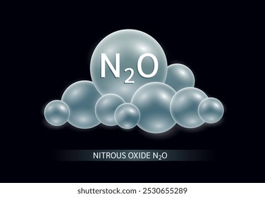 Óxido nitroso N2O em verde-nuvem sobre fundo preto. As emissões de poluição do ar com a queima de florestas e a produção industrial de combustíveis causam gases de efeito estufa. Ecologia científica e bioquímica. Vetor.