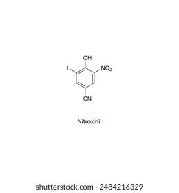 Nitroxinil flat skeletal molecular structure Anthelmintic agent drug used in worm infection treatment. Vector illustration scientific diagram.