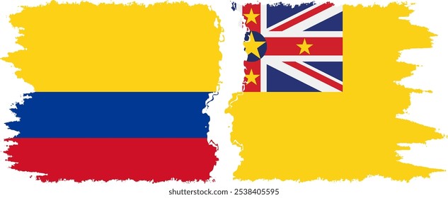 Conexión de banderas grunge de Niue y Colombia, Vector