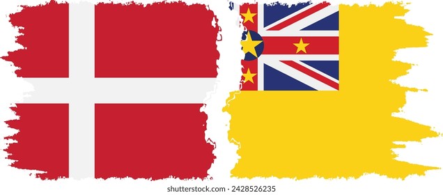 Niue and Denmark grunge flags connection, vector