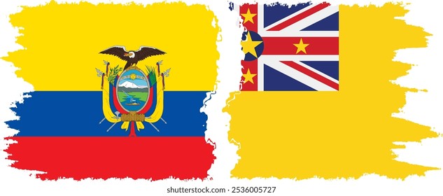 Niue y Ecuador grunge flags conexión, Vector