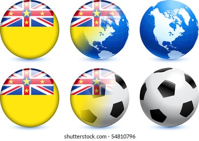 Niue Flag Button with Global Soccer Event Original Illustration