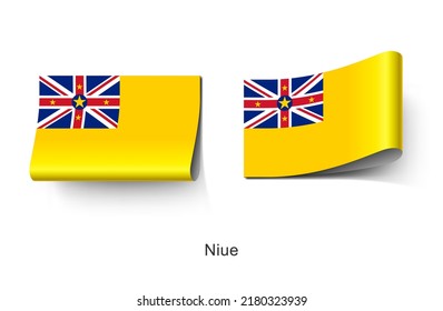 Etiqueta de etiqueta de ropa de marca Niue. Bandera de ilustración de Niue, en el Océano Pacífico meridional. Vector de concepto de etiqueta de etiqueta de tejido.