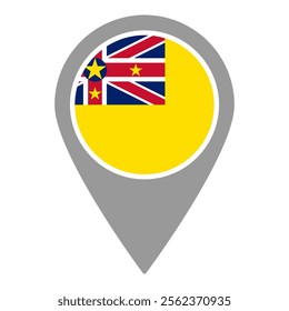 Niue flag location pin, flag application, Flag on Location Pin, graphic design, map pointer, vector illustration.