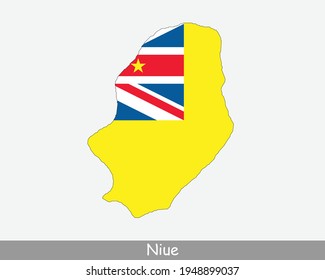 Niue Flag Map. Map of Niue with flag isolated on white background. Free association. Associated state of New Zealand Vector Illustration.