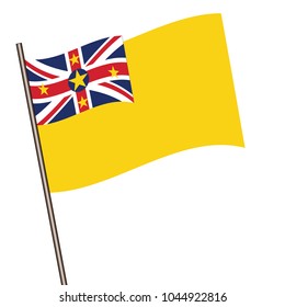 Niue Flag with Metal Pole. Vector illustration.
