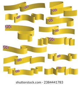 niue flag ribbon banner vector set