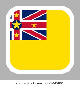 Niue flag square flat vector with rounded corners and white border, vector illustration