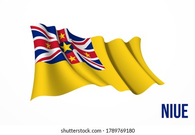 Niue flag state symbol isolated on background national banner. Greeting card National Independence Day of the republic of Niue. Illustration banner with realistic state flag.