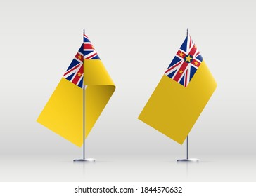 Niue flag state symbol isolated on background national banner. Greeting card National Independence Day of the republic of Niue. Illustration banner with realistic state flag.