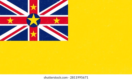 Niue Flag , Flag of Niue  state symbol isolated on background national banner. Greeting card National Independence Day of the Republic of Niue . Illustration banner with realistic state flag.