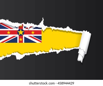 Niue flag under ripped paper vector illustration.