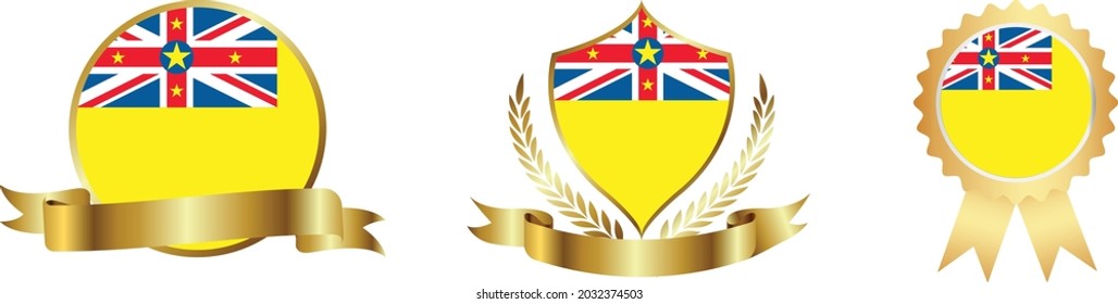 Niue flags. Symbols of countries map