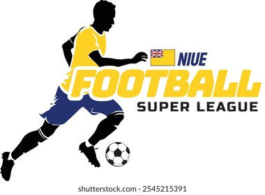 Liga de fútbol de Niue, balón de fútbol, logotipo de fútbol, futbolista patea la pelota aislado en el fondo blanco, Ilustración vectorial