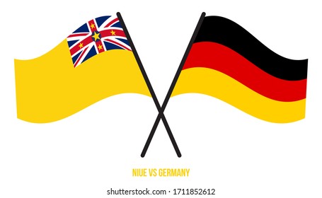 Niue and Germany Flags Crossed And Waving Flat Style. Official Proportion. Correct Colors.