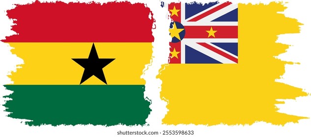 Niue and Ghana grunge flags connection, vector