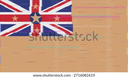 Niue glitch flag vector, RGB split distortion, digital abstract video frame illustration