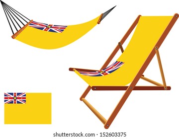 niue hammock and deck chair set against white background, abstract vector art illustration