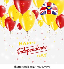 Niue Independence Day Celebration Balloons. Flying Rubber Celebration Balloons in Colors of the Niue National Flag. Happy Niue Day Celebration Balloons, Stars and Sparkles.