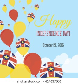 Niue Independence Day Greeting Card. Flying Flat Balloons In National Colors of Niue. Happy Independence Day Vector Illustration. Niuean Flag Balloons.