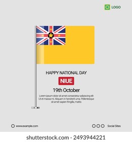 Niue Independence Day Social Media Banner, Editable Vector Design with Flag